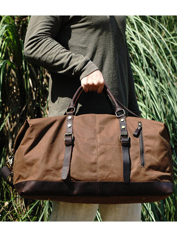 Vintage-Inspired Waxed Canvas Leather Holdall Bag