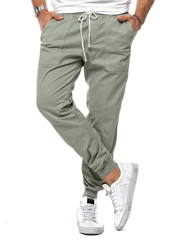 Pantalones casuales con cintura elástica y cordón para hombre