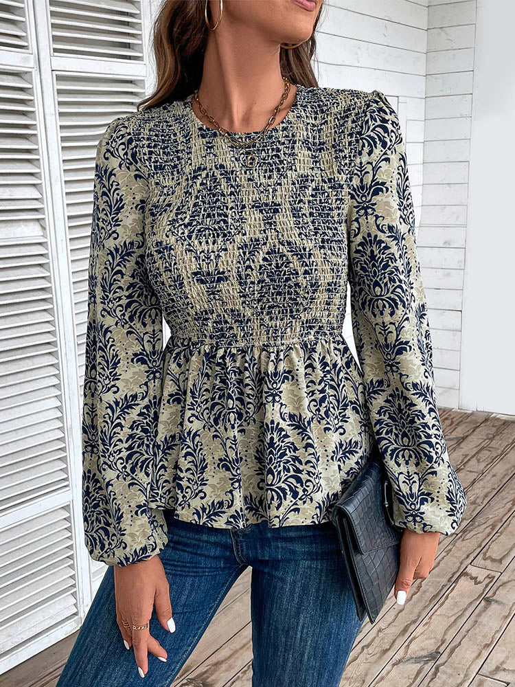 Top peplum fruncido con estampado floral para mujer
