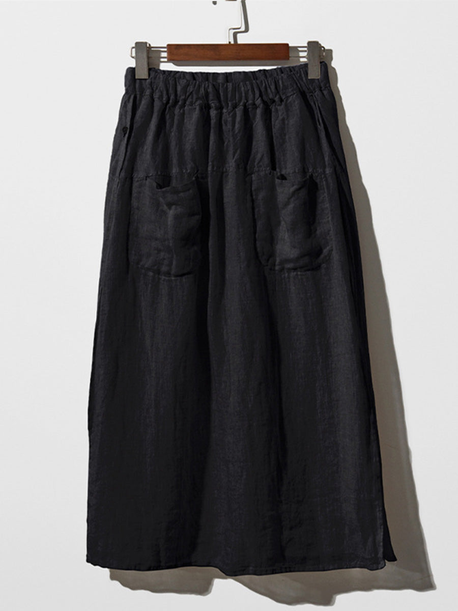 Culottes de lino de pierna ancha con bolsillos