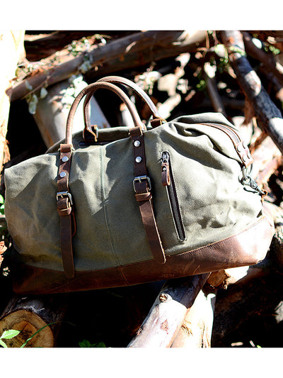 Vintage-Inspired Waxed Canvas Leather Holdall Bag