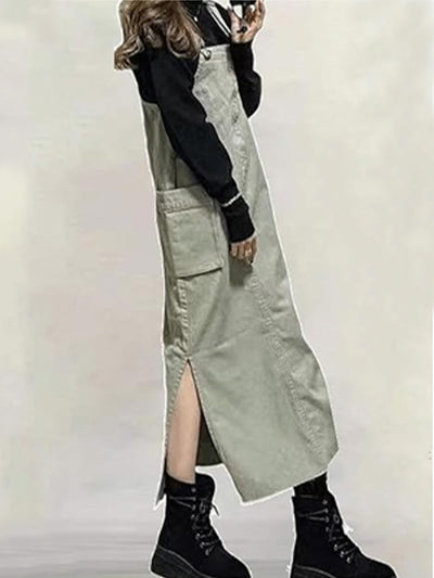 Women's Relaxed Fit Overall Dress with Side Slits