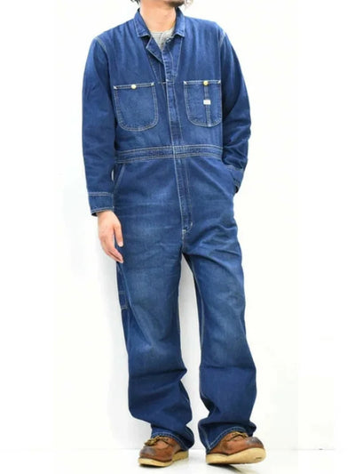 Men's Zipper Multi Pocket Long Sleeve Denim Coveralls