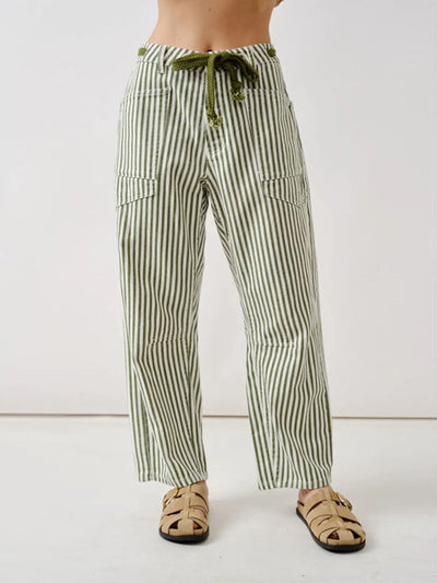 Pantalones de barril de corte relajado con rayas de ferrocarril