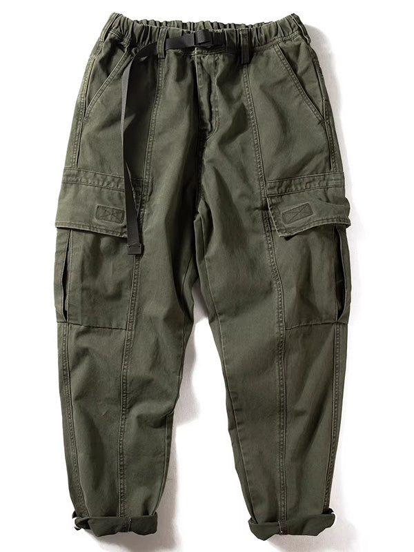 Pantalones cargo con múltiples bolsillos y cinturilla elástica lavada