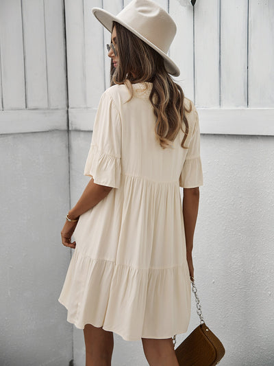 Button-Down Ruffle Sleeve Tiered Dress