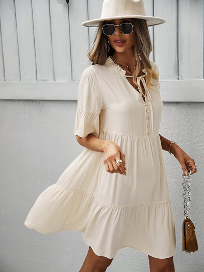 Button-Down Ruffle Sleeve Tiered Dress
