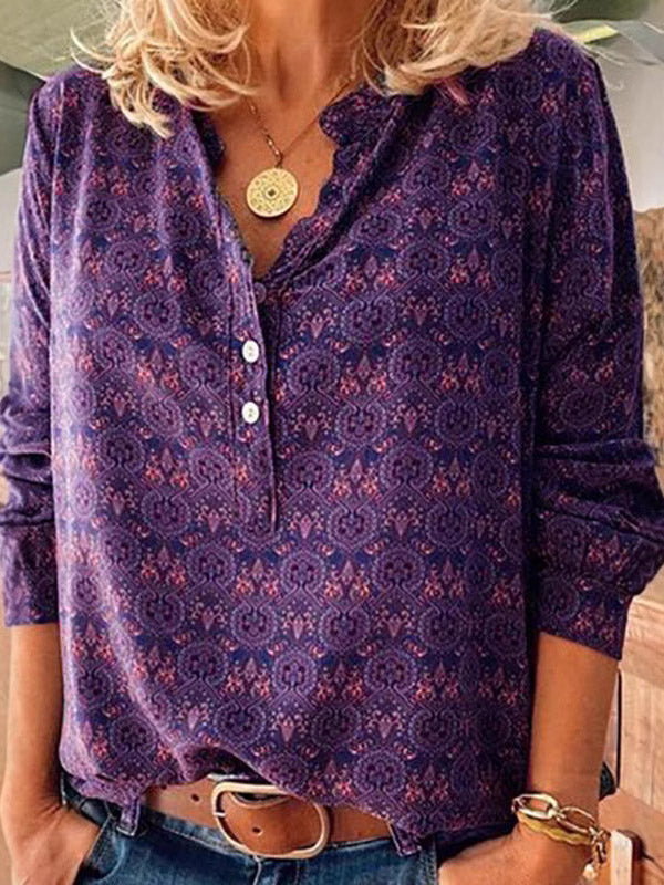 Blusa con lazo en el cuello y estampado floral bohemio