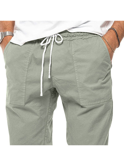 Pantalones casuales con cintura elástica y cordón para hombre