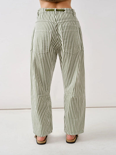 Pantalones de barril de corte relajado con rayas de ferrocarril