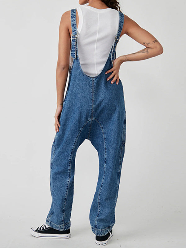 V-neck Suspender Denim Jumpsuit