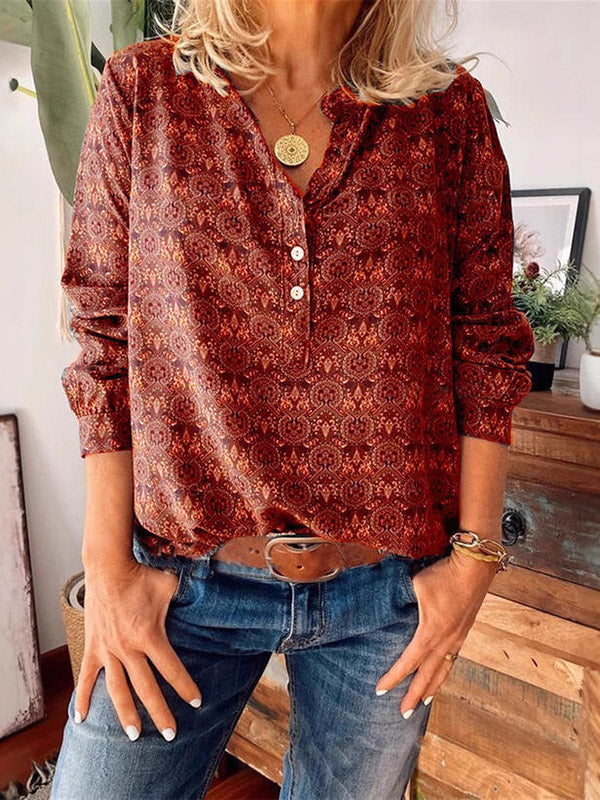 Blusa con lazo en el cuello y estampado floral bohemio