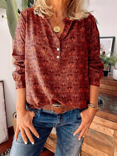 Blusa con lazo en el cuello y estampado floral bohemio