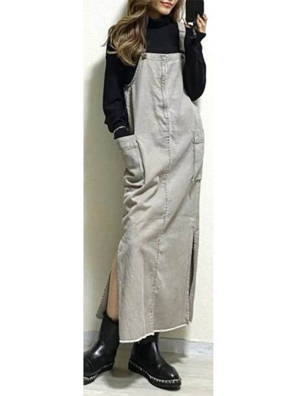 Women's Relaxed Fit Overall Dress with Side Slits