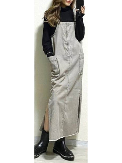 Women's Relaxed Fit Overall Dress with Side Slits