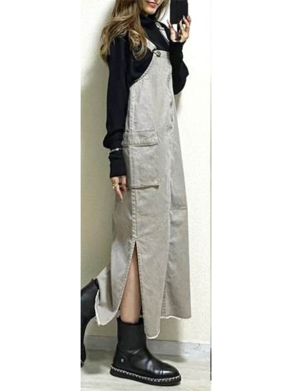 Women's Relaxed Fit Overall Dress with Side Slits