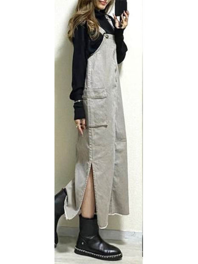Women's Relaxed Fit Overall Dress with Side Slits