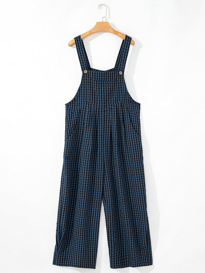 Women's Casual Plaid Wide-Leg Overalls