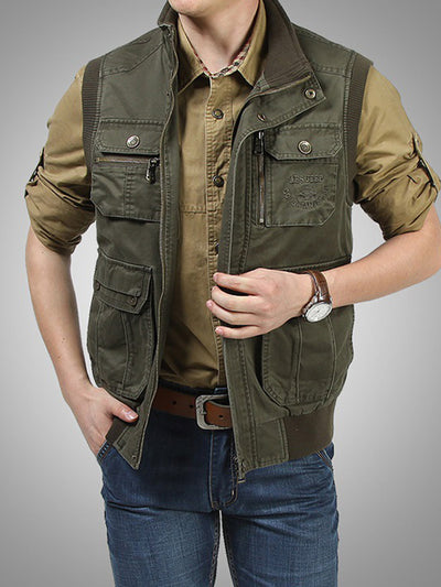 Chaqueta utilitaria de algodón con múltiples bolsillos para hombre