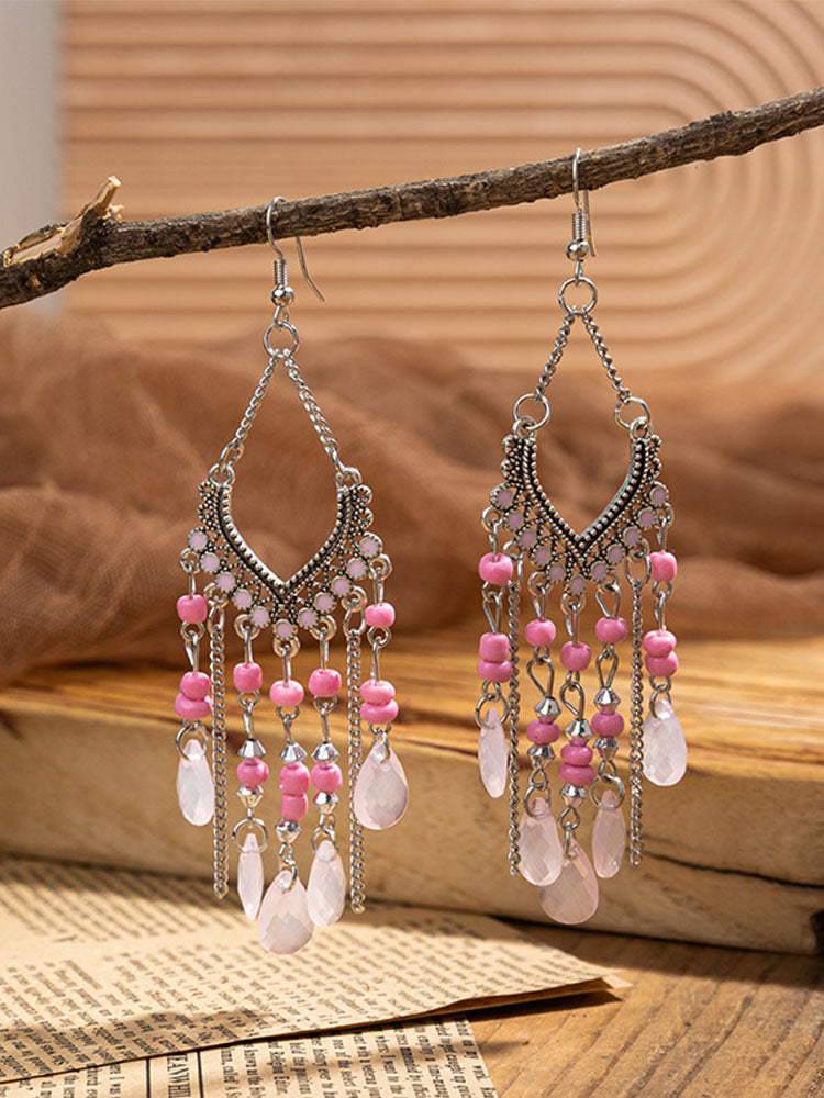 Pendientes colgantes con cuentas y borlas bohemias