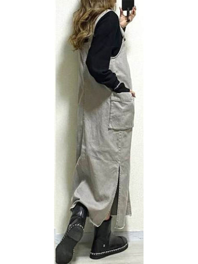 Women's Relaxed Fit Overall Dress with Side Slits
