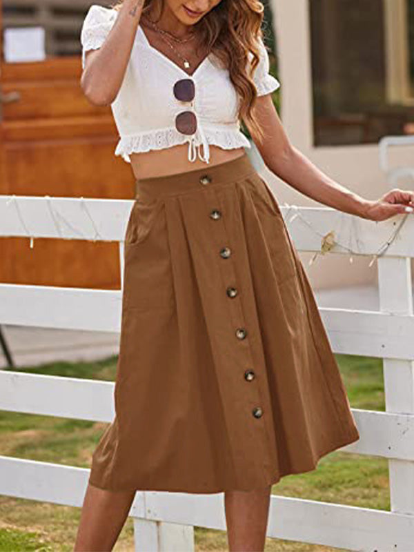 Falda casual con botones de cintura alta para mujer