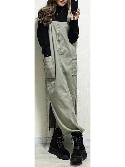 Women's Relaxed Fit Overall Dress with Side Slits