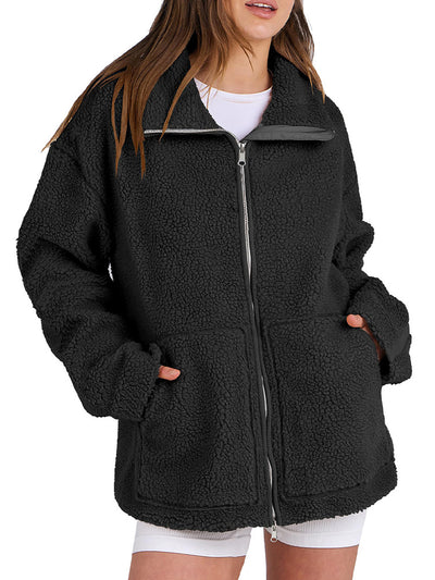 Chaqueta acogedora de polar sherpa con cremallera para mujer