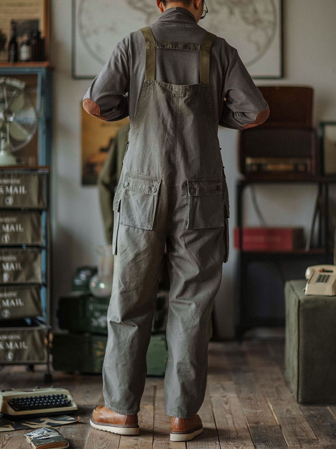 Mono de lona para hombre con bolsillos con solapa y botones en la parte delantera, ropa de trabajo