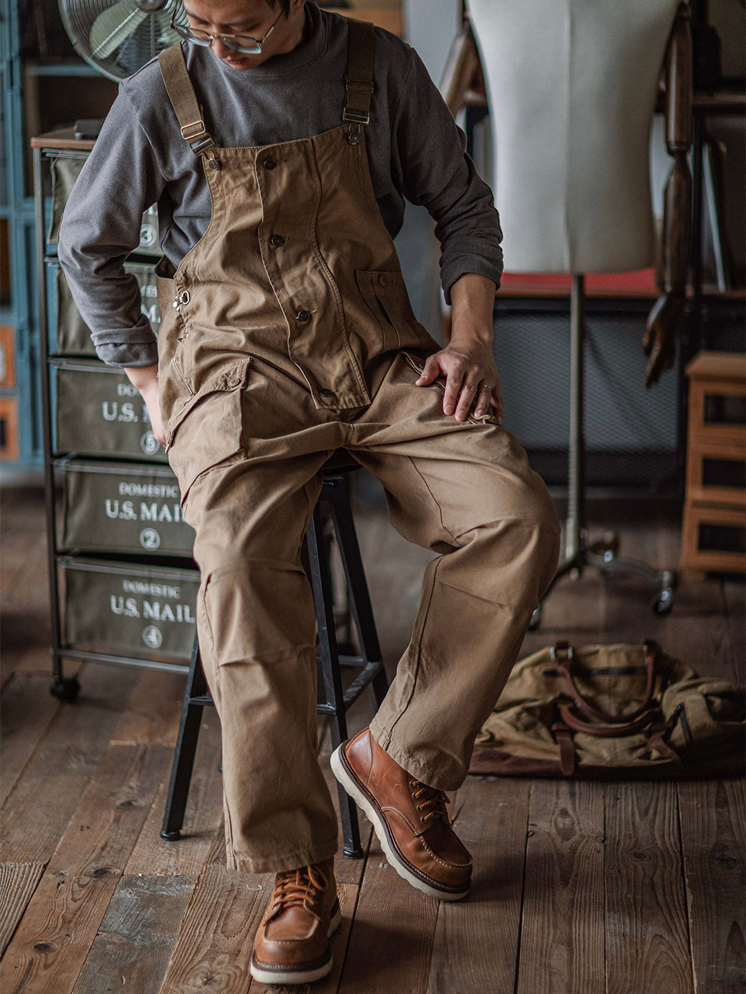 Mono de lona para hombre con bolsillos con solapa y botones en la parte delantera, ropa de trabajo