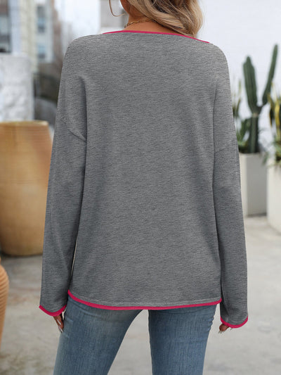 Contrast Trim Long Sleeve Top