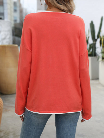 Contrast Trim Long Sleeve Top
