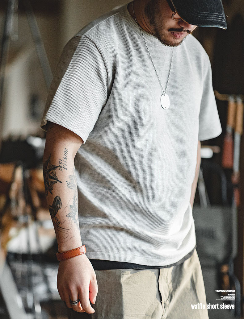 Camiseta de manga corta de punto gofre para hombre