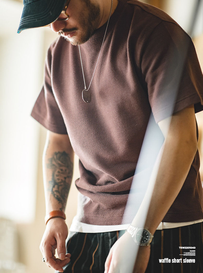 Camiseta de manga corta de punto gofre para hombre