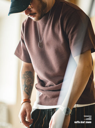 Camiseta de manga corta de punto gofre para hombre