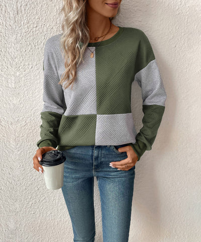 Sudadera texturizada con bloques de color para mujer