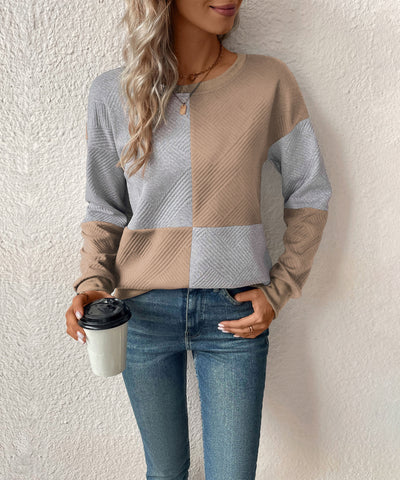 Sudadera texturizada con bloques de color para mujer