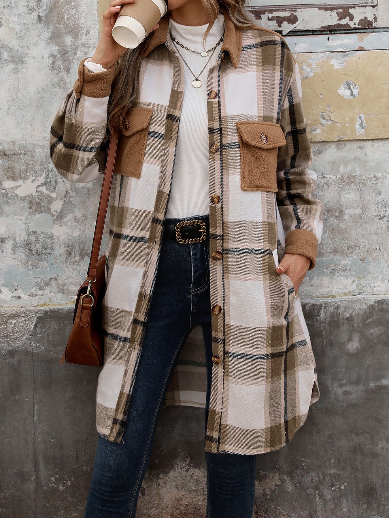 Chaqueta larga de patchwork a cuadros