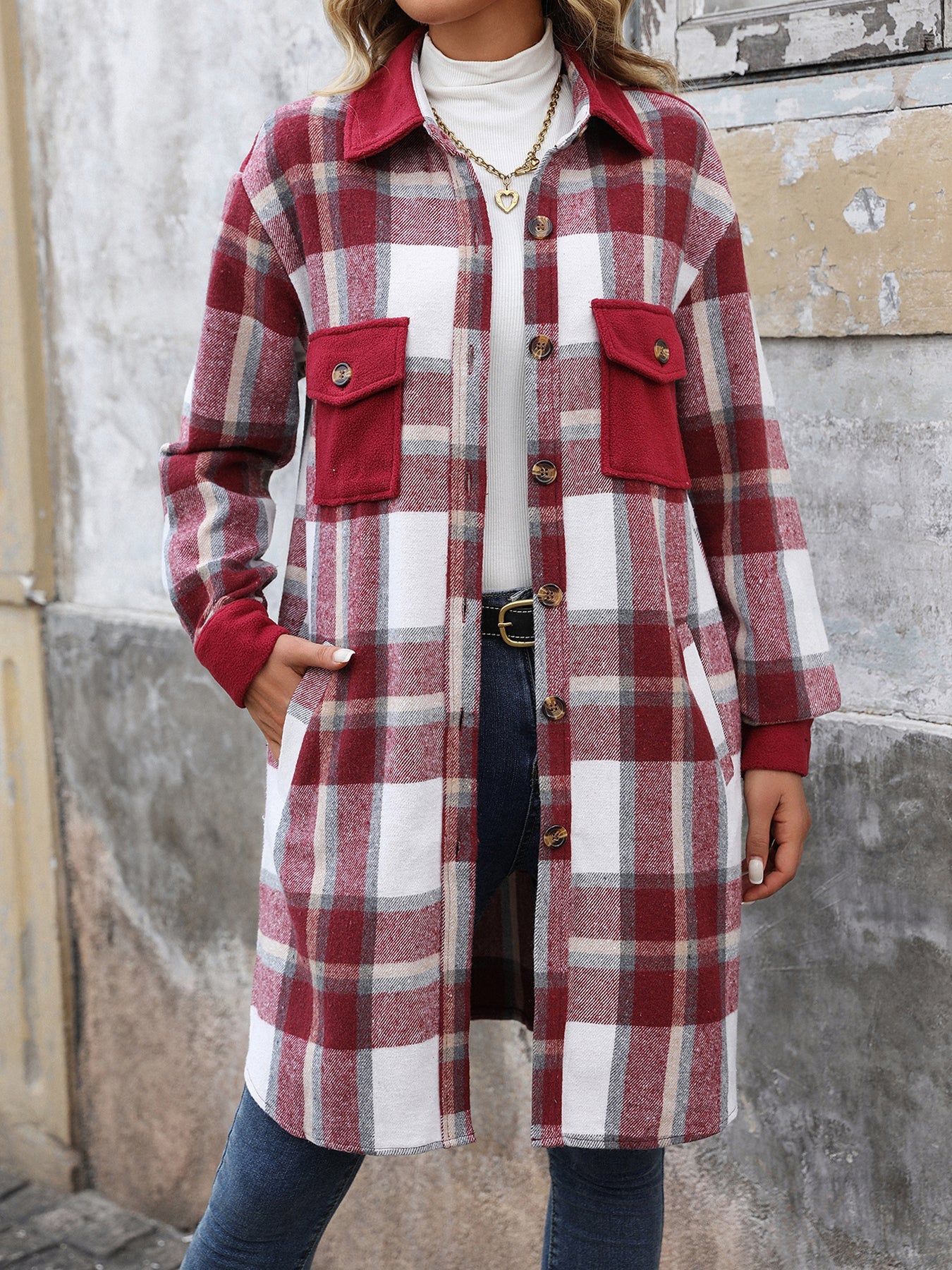 Chaqueta larga de patchwork a cuadros