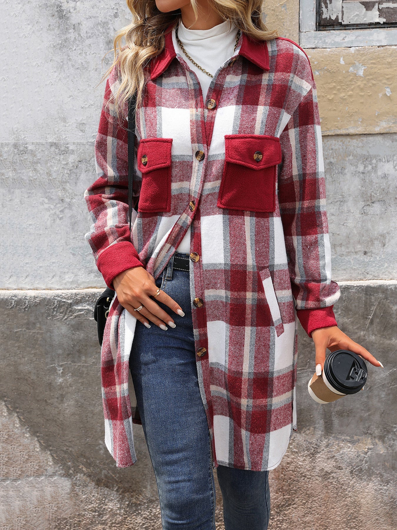 Chaqueta larga de patchwork a cuadros
