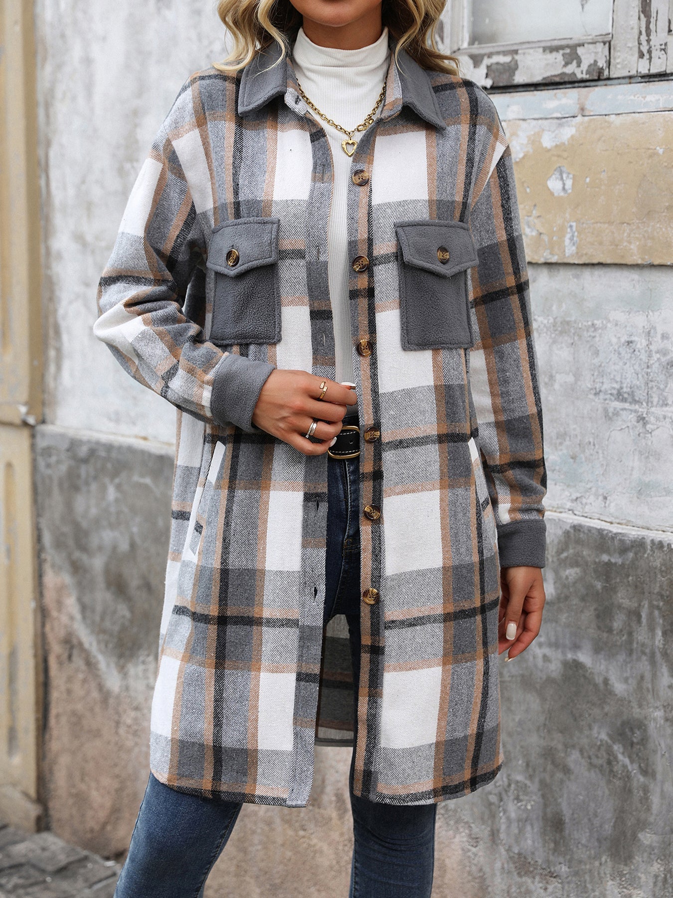 Chaqueta larga de patchwork a cuadros