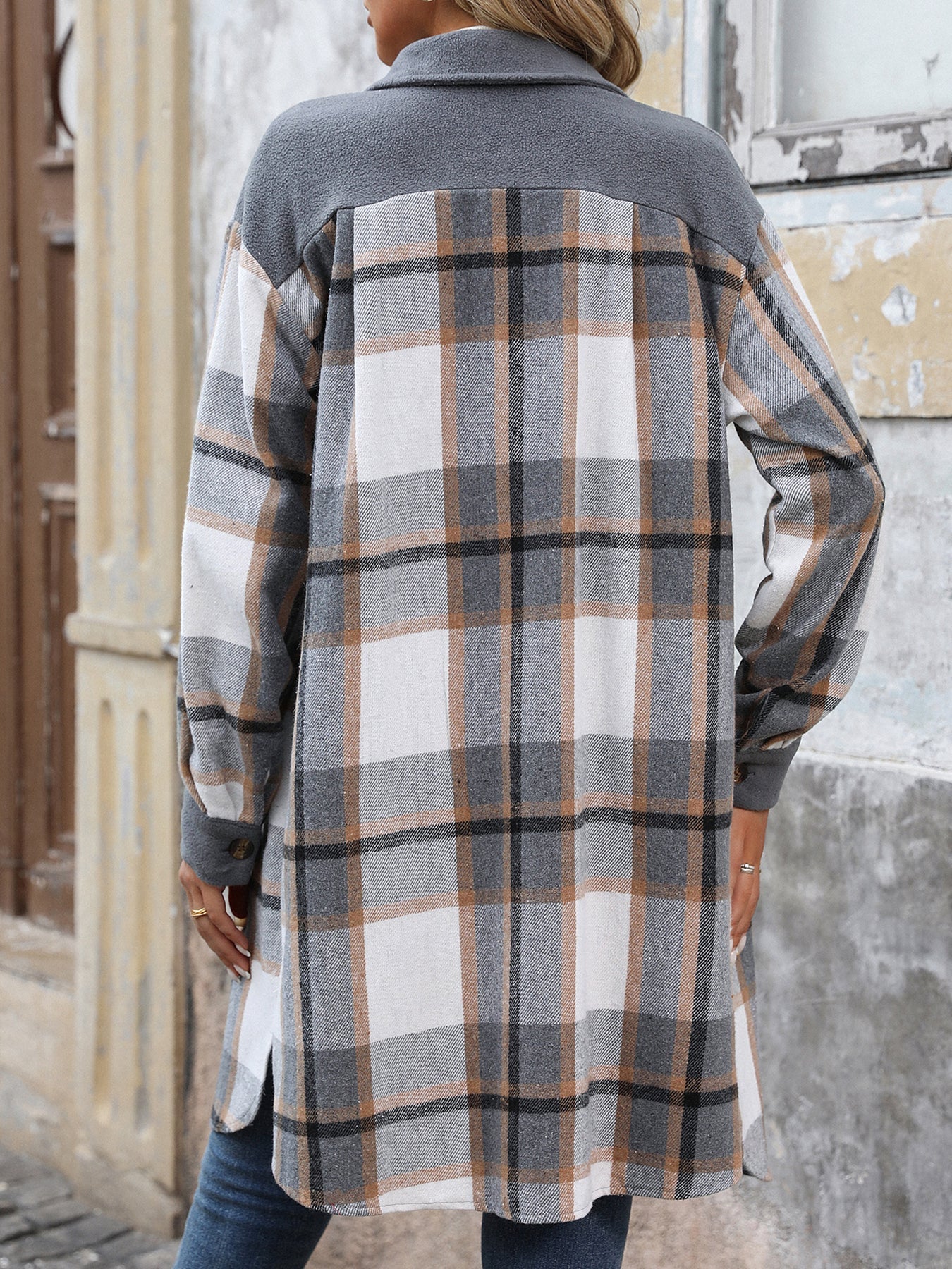 Chaqueta larga de patchwork a cuadros