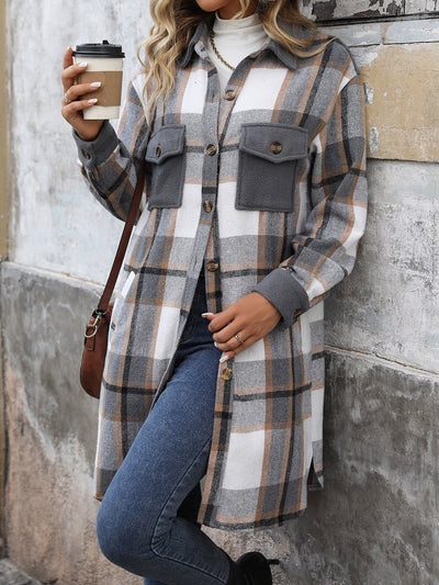 Chaqueta larga de patchwork a cuadros
