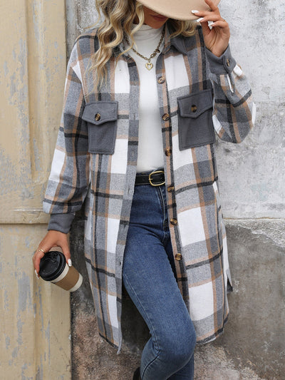 Chaqueta larga de patchwork a cuadros