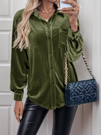 Velvet Like Button Down Shirt