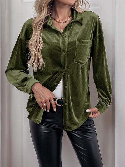 Velvet Like Button Down Shirt
