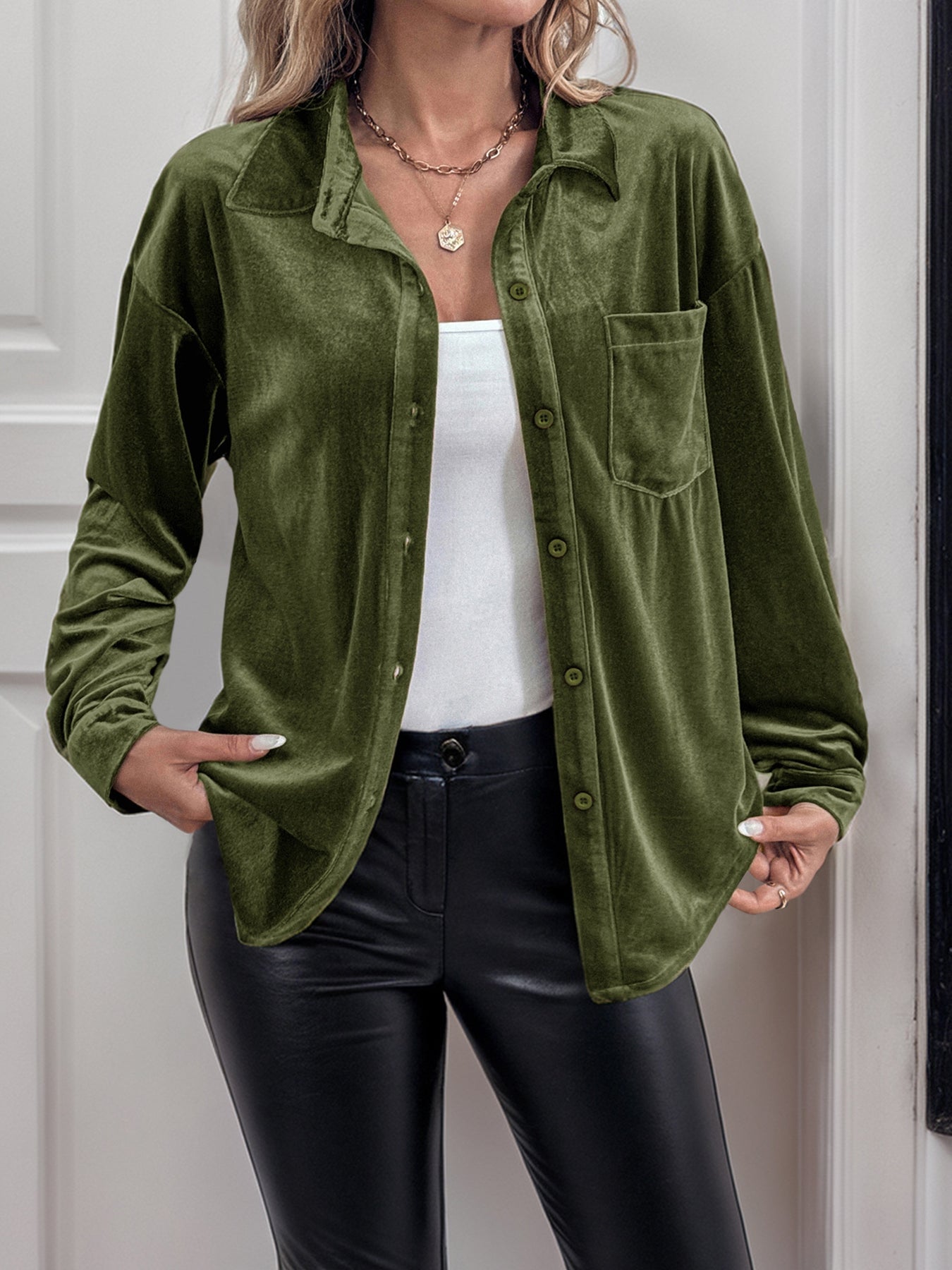 Velvet Like Button Down Shirt