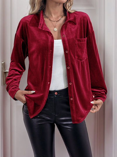 Velvet Like Button Down Shirt