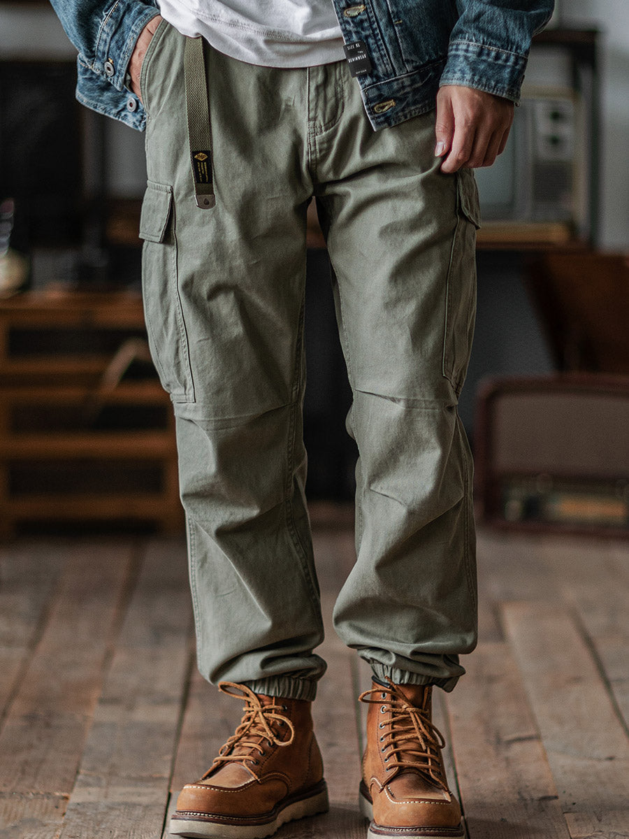 Men's Washed Tactical Cargo Pants with Belt