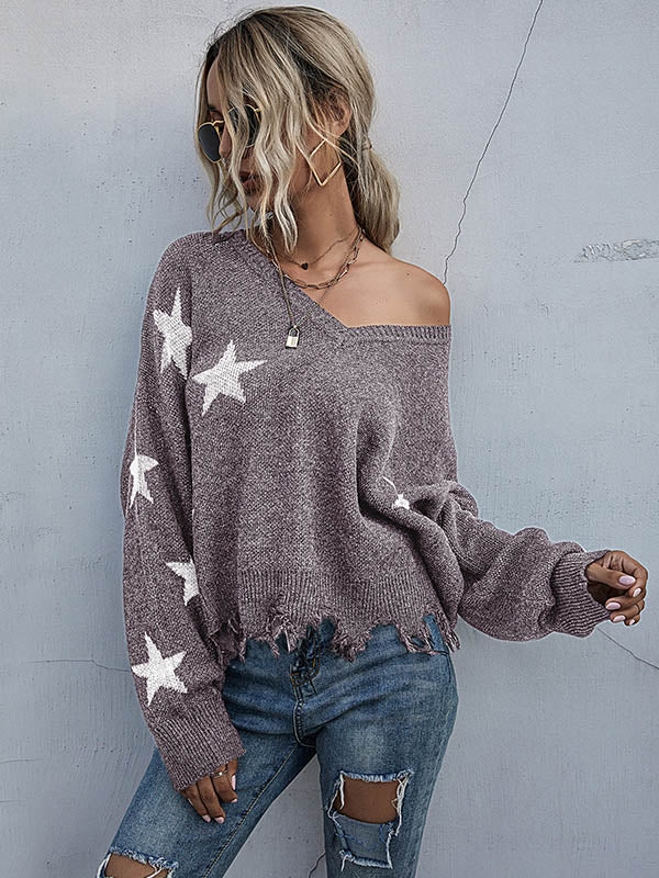 Jersey de punto con flecos y cuello de pico de estrellas